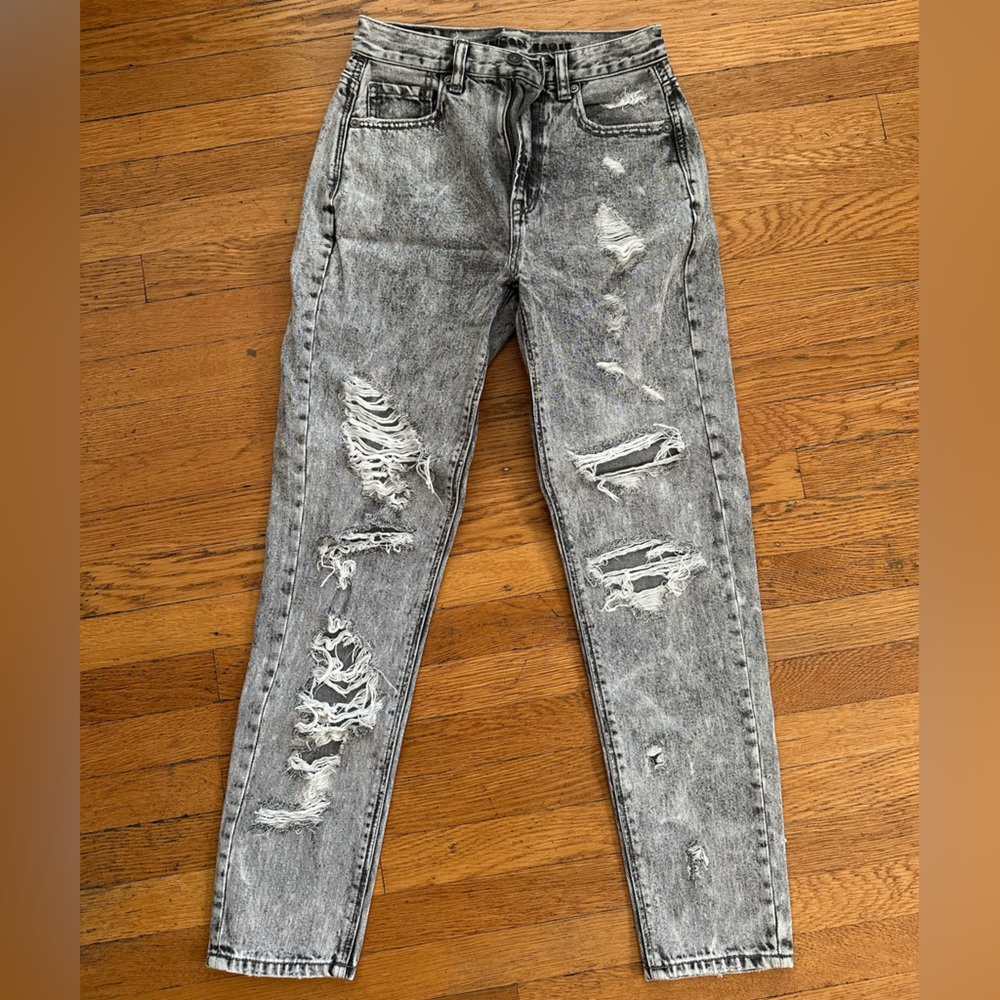 American Eagle Outfitters Distressed Acid Wash Gray High-Rise Jeans